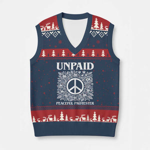 Unpaid Peaceful Protester V-Neck Knit Sweater Vest Political Demonstration TS14 Navy Red Print Your Wear