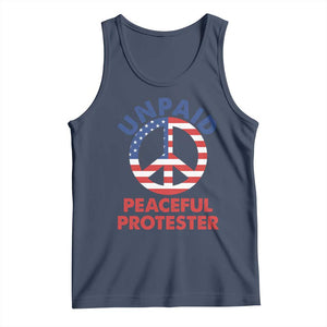 Unpaid Peaceful Protester Tank Top Peace Sign Patriotic US Flag Political Protest TS14 Navy Print Your Wear