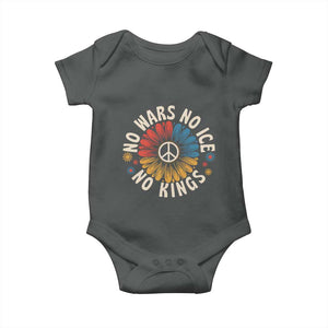 No Kings No ICE No Wars Baby Onesie Peace Sign Sunflower Anti War Freedom Activist TS14 Dark Heather Print Your Wear