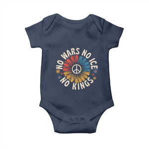 No Kings No ICE No Wars Baby Onesie Peace Sign Sunflower Anti War Freedom Activist TS14 Navy Print Your Wear