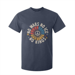 No Kings No ICE No Wars T Shirt For Kid Peace Sign Sunflower Anti War Freedom Activist TS14 Navy Print Your Wear