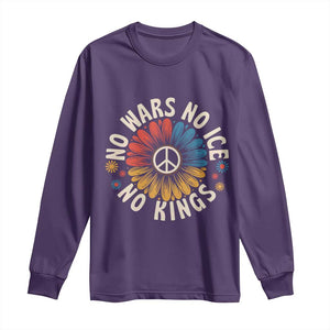 No Kings No ICE No Wars Long Sleeve Shirt Peace Sign Sunflower Anti War Freedom Activist TS14 Purple Print Your Wear