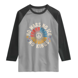 No Kings No ICE No Wars Raglan Shirt Peace Sign Sunflower Anti War Freedom Activist TS14 Sport Gray Black Print Your Wear