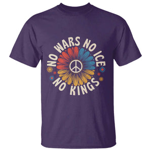 No Kings No ICE No Wars T Shirt Peace Sign Sunflower Anti War Freedom Activist TS14 Purple Print Your Wear