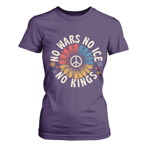 No Kings No ICE No Wars T Shirt For Women Peace Sign Sunflower Anti War Freedom Activist TS14 Purple Print Your Wear