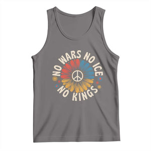 No Kings No ICE No Wars Tank Top Peace Sign Sunflower Anti War Freedom Activist TS14 Deep Heather Print Your Wear