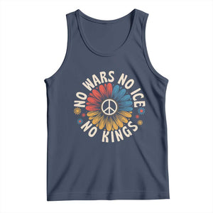 No Kings No ICE No Wars Tank Top Peace Sign Sunflower Anti War Freedom Activist TS14 Navy Print Your Wear