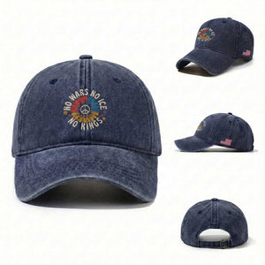 No Kings No ICE No Wars Washed Cotton Baseball Cap Peace Sign Sunflower Anti War Freedom Activist TS14 Washed Cap Universal Fit Navy Print Your Wear