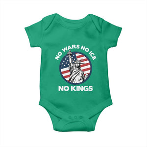 No Kings No ICE No Wars Baby Onesie Statue of Liberty US Flag Anti War Freedom Activist TS14 Irish Green Print Your Wear