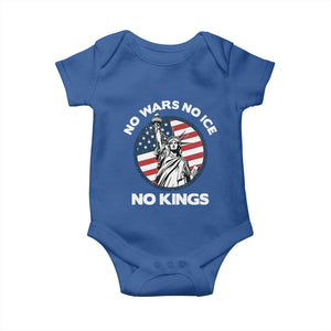 No Kings No ICE No Wars Baby Onesie Statue of Liberty US Flag Anti War Freedom Activist TS14 Royal Blue Print Your Wear