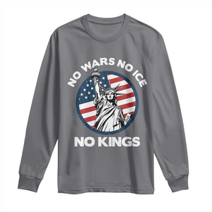 No Kings No ICE No Wars Long Sleeve Shirt Statue of Liberty US Flag Anti War Freedom Activist TS14 Charcoal Print Your Wear