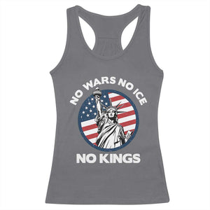 No Kings No ICE No Wars Racerback Tank Top Statue of Liberty US Flag Anti War Freedom Activist TS14 Charcoal Print Your Wear