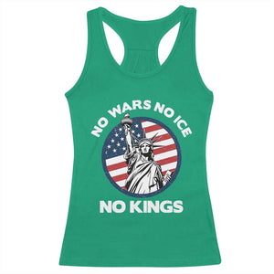 No Kings No ICE No Wars Racerback Tank Top Statue of Liberty US Flag Anti War Freedom Activist TS14 Irish Green Print Your Wear