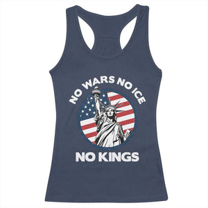 No Kings No ICE No Wars Racerback Tank Top Statue of Liberty US Flag Anti War Freedom Activist TS14 Navy Print Your Wear