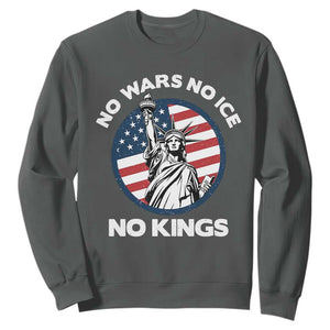 No Kings No ICE No Wars Sweatshirt - Statue of Liberty US Flag Anti War Freedom Activist TS14 Dark Heather Print Your Wear