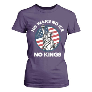 No Kings No ICE No Wars T Shirt For Women Statue of Liberty US Flag Anti War Freedom Activist TS14 Purple Print Your Wear