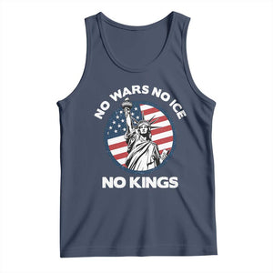 No Kings No ICE No Wars Tank Top Statue of Liberty US Flag Anti War Freedom Activist TS14 Navy Print Your Wear
