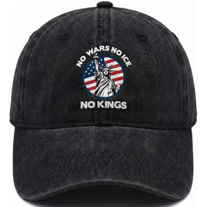 No Kings No ICE No Wars Washed Cotton Baseball Cap Statue of Liberty US Flag Anti War Freedom Activist TS14 Print Your Wear
