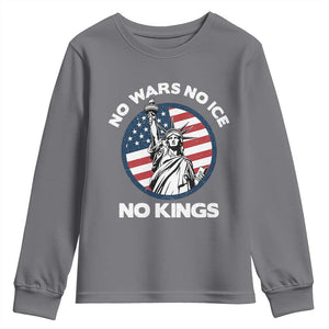No Kings No ICE No Wars Youth Sweatshirt Statue of Liberty US Flag Anti War Freedom Activist TS14 Charcoal Print Your Wear