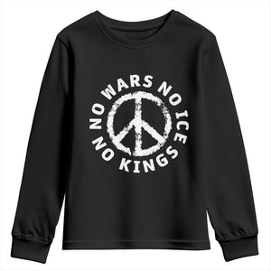 No Kings No ICE No Wars Youth Sweatshirt Peace Sign Anti War Freedom Activist TS14 Black Print Your Wear