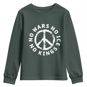 No Kings No ICE No Wars Youth Sweatshirt Peace Sign Anti War Freedom Activist TS14 Dark Forest Green Print Your Wear