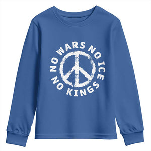 No Kings No ICE No Wars Youth Sweatshirt Peace Sign Anti War Freedom Activist TS14 Royal Blue Print Your Wear