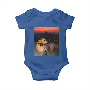 Hamster Drinking Iced Coffee Baby Onesie Funny Animal Chill City Sunset Headphones TS14 Royal Blue Print Your Wear