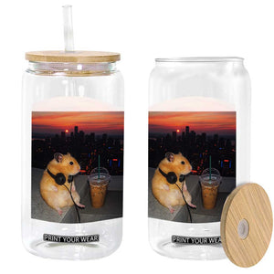Hamster Drinking Iced Coffee Glass Can Funny Animal Chill City Sunset Headphones TS14 Print Your Wear