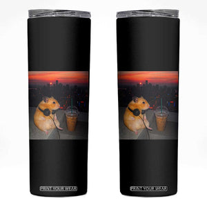 Hamster Drinking Iced Coffee Skinny Tumbler Funny Animal Chill City Sunset Headphones TS14 Black Print Your Wear