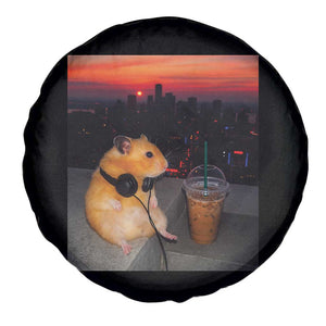 Hamster Drinking Iced Coffee Spare Tire Cover Funny Animal Chill City Sunset Headphones TS14 Print Your Wear