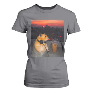 Hamster Drinking Iced Coffee T Shirt For Women Funny Animal Chill City Sunset Headphones TS14 Charcoal Print Your Wear