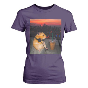 Hamster Drinking Iced Coffee T Shirt For Women Funny Animal Chill City Sunset Headphones TS14 Purple Print Your Wear