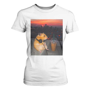 Hamster Drinking Iced Coffee T Shirt For Women Funny Animal Chill City Sunset Headphones TS14 White Print Your Wear