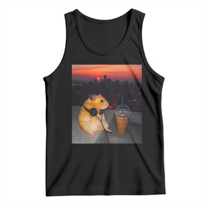 Hamster Drinking Iced Coffee Tank Top Funny Animal Chill City Sunset Headphones TS14 Black Print Your Wear