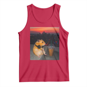 Hamster Drinking Iced Coffee Tank Top Funny Animal Chill City Sunset Headphones TS14 Red Print Your Wear