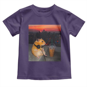 Hamster Drinking Iced Coffee Toddler T Shirt Funny Animal Chill City Sunset Headphones TS14 Purple Print Your Wear