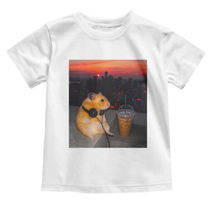 Hamster Drinking Iced Coffee Toddler T Shirt Funny Animal Chill City Sunset Headphones TS14 White Print Your Wear