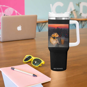 Hamster Drinking Iced Coffee Tumbler With Handle Funny Animal Chill City Sunset Headphones TS14 Print Your Wear
