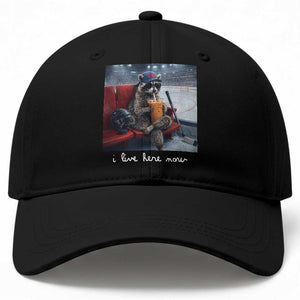 Hockey Mom Raccoon Iced Coffee Baseball Cap I Live Here Now TS14 Print Your Wear