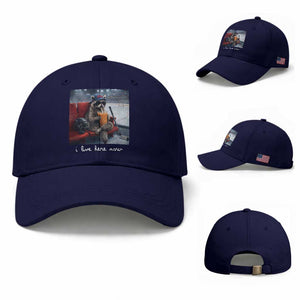 Hockey Mom Raccoon Iced Coffee Baseball Cap I Live Here Now TS14 Baseball Cap Universal Fit Dark Blue Print Your Wear