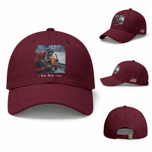 Hockey Mom Raccoon Iced Coffee Baseball Cap I Live Here Now TS14 Baseball Cap Universal Fit Maroon Print Your Wear