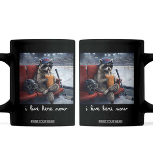 Hockey Mom Raccoon Iced Coffee Coffee Mug I Live Here Now TS14 Black Print Your Wear
