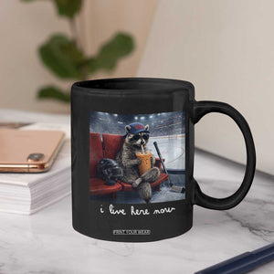 Hockey Mom Raccoon Iced Coffee Coffee Mug I Live Here Now TS14 Print Your Wear