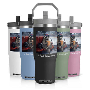 Hockey Mom Raccoon Iced Coffee Flip Straw Tumbler I Live Here Now TS14 Print Your Wear