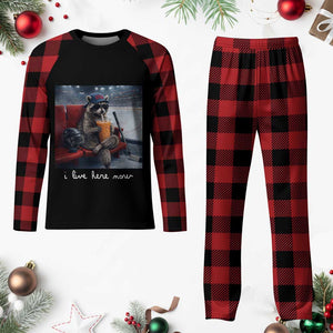 Hockey Mom Raccoon Iced Coffee Plaid Pajama Set I Live Here Now TS14 Buffalo Plaid Print Your Wear