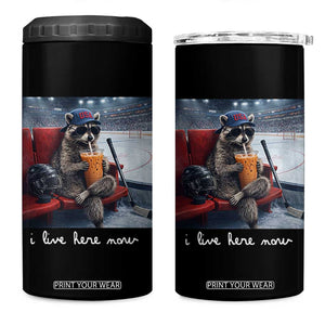 Hockey Mom Raccoon Iced Coffee 4 in 1 Can Cooler Tumbler I Live Here Now TS14 One Size: 16 oz Black Print Your Wear