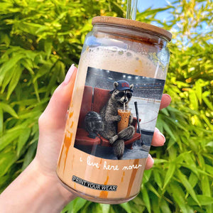 Hockey Mom Raccoon Iced Coffee Glass Can I Live Here Now TS14 Black Print Your Wear