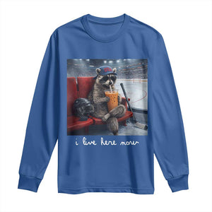 Hockey Mom Raccoon Iced Coffee Long Sleeve Shirt I Live Here Now TS14 Royal Blue Print Your Wear