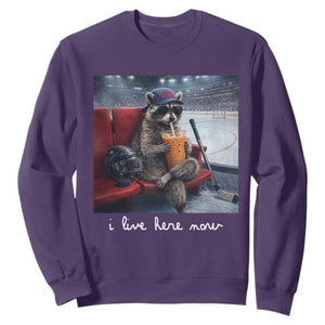 Hockey Mom Raccoon Iced Coffee Sweatshirt I Live Here Now TS14 Purple Print Your Wear