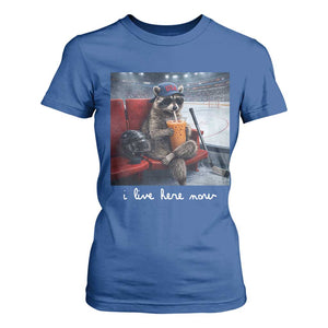Hockey Mom Raccoon Iced Coffee T Shirt For Women I Live Here Now TS14 Royal Blue Print Your Wear